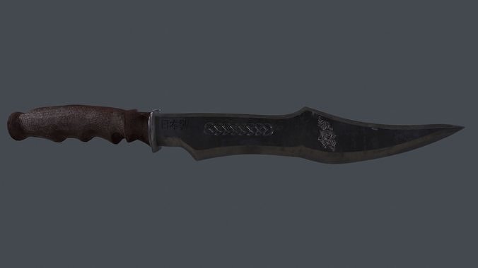 Knife with engrave  on the blade Low-poly 3D model