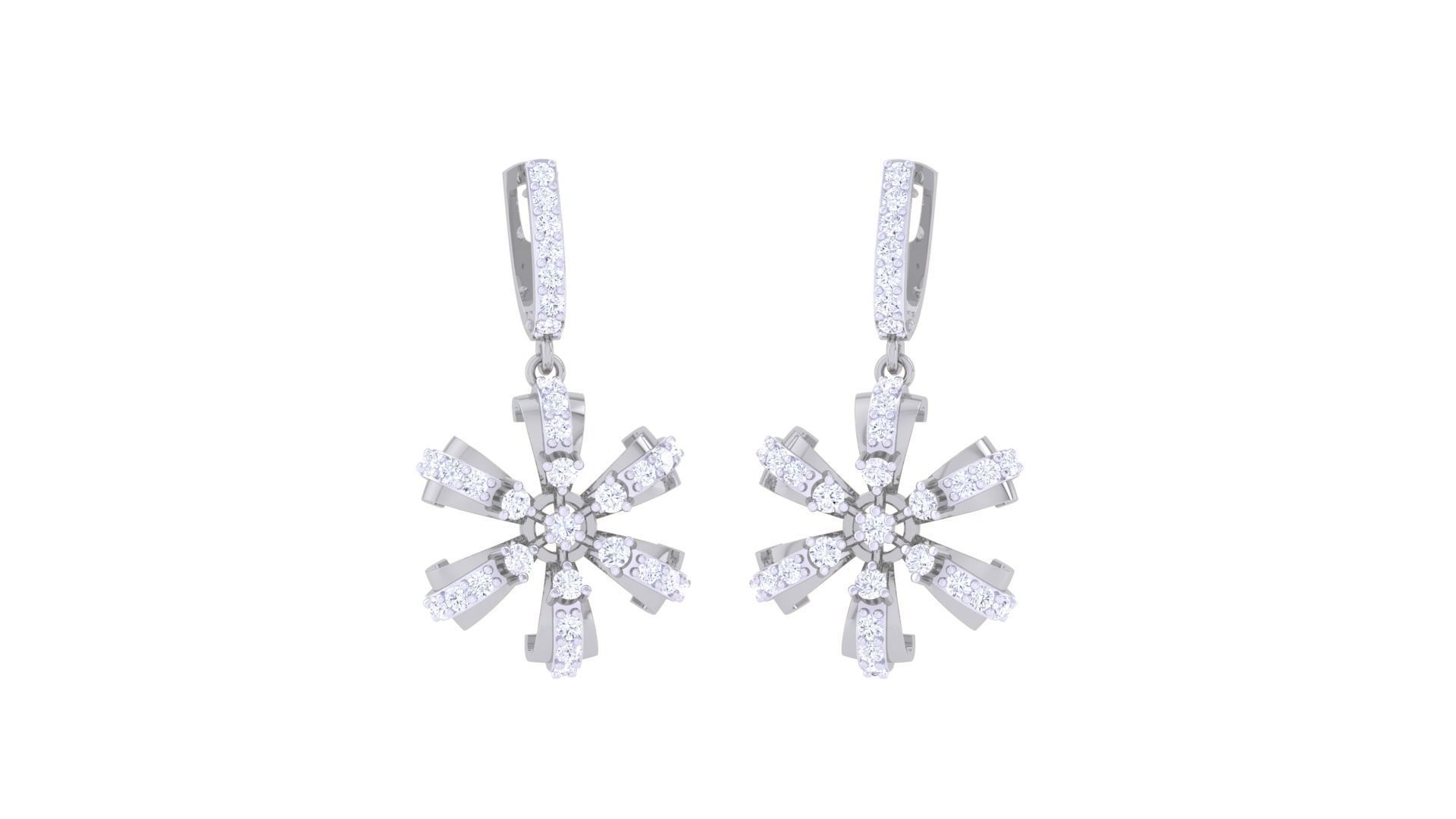 Flower Women Drop Earrings 3dm stl 3mf obj glb gltf render 3D print model_2