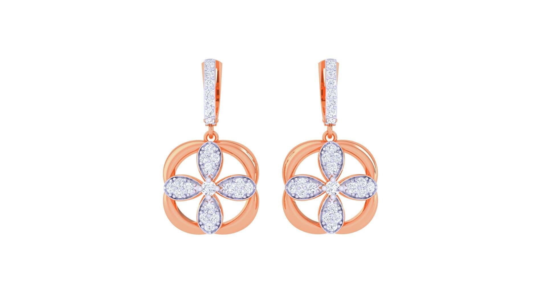 Flower Women Drop Earrings 3dm stl 3mf obj glb gltf render 3D print model_7