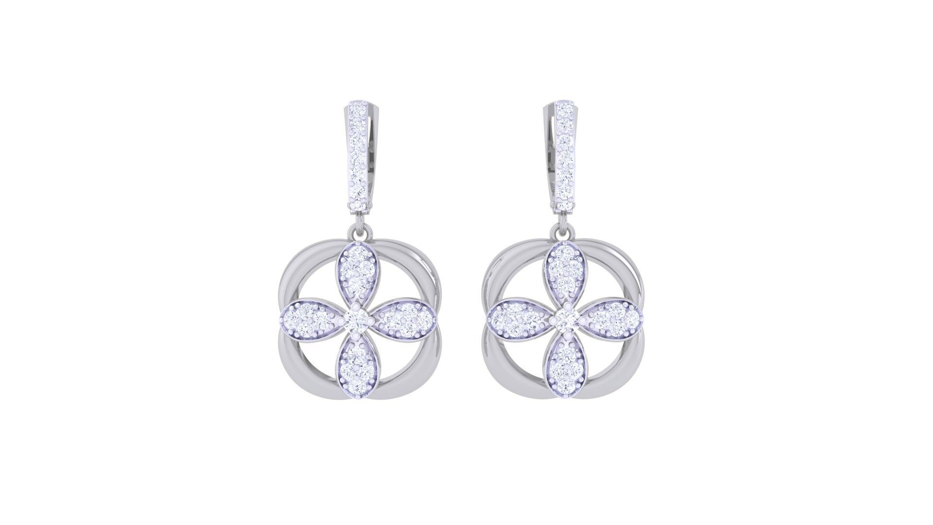 Flower Women Drop Earrings 3dm stl 3mf obj glb gltf render 3D print model_5