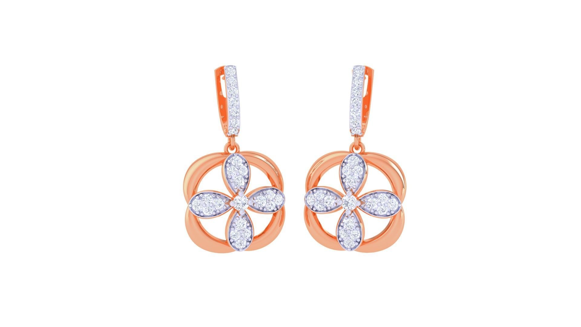 Flower Women Drop Earrings 3dm stl 3mf obj glb gltf render 3D print model_3