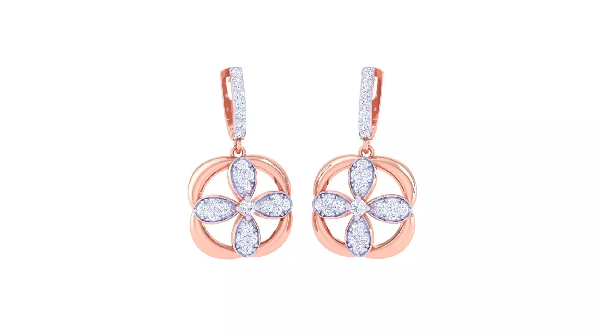 Flower Women Drop Earrings 3dm stl 3mf obj glb gltf render 3D print model_0