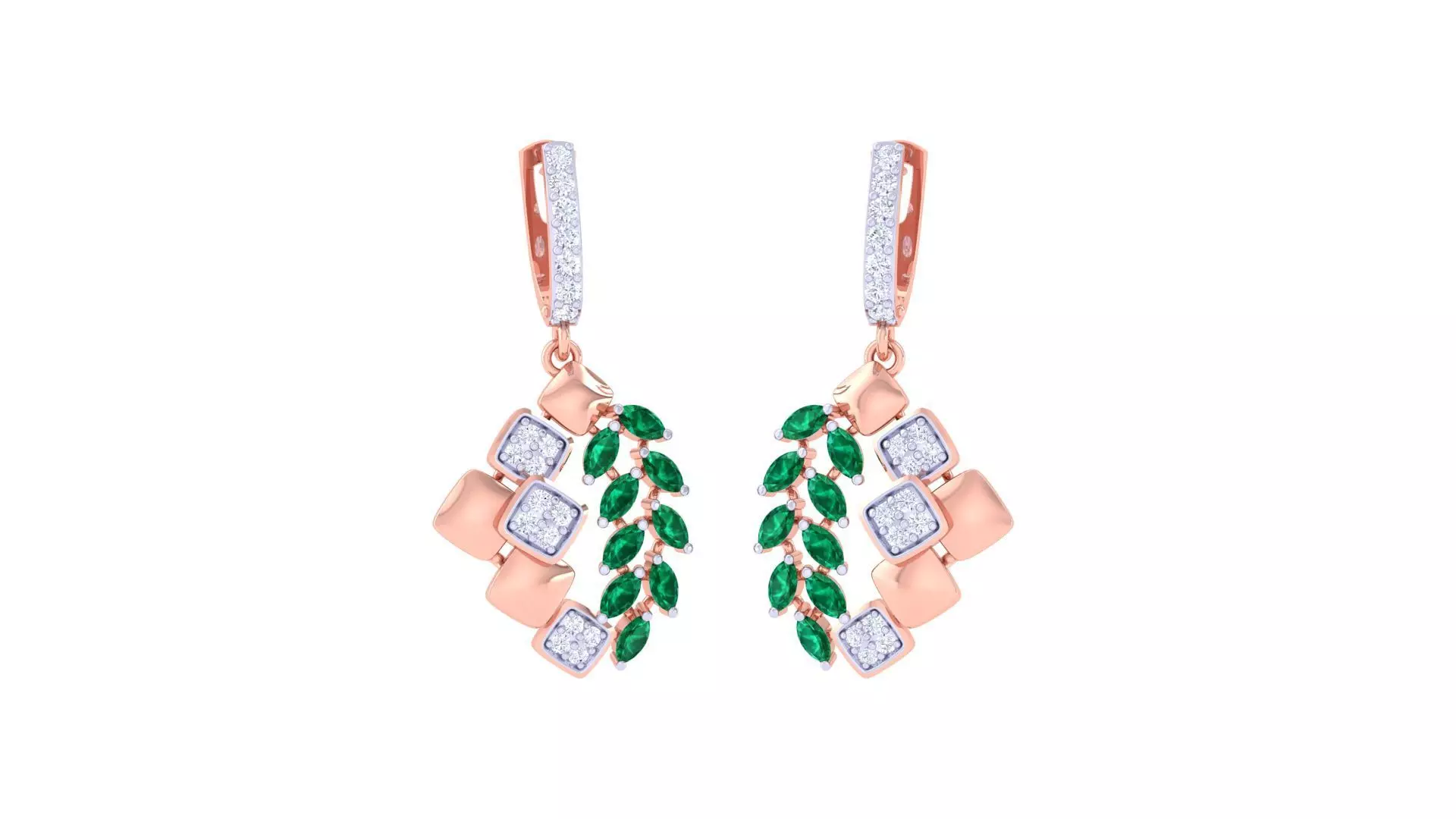 Green Leaves Women Drop Earrings 3dm stl 3mf obj glb gltf render 3D print model_0