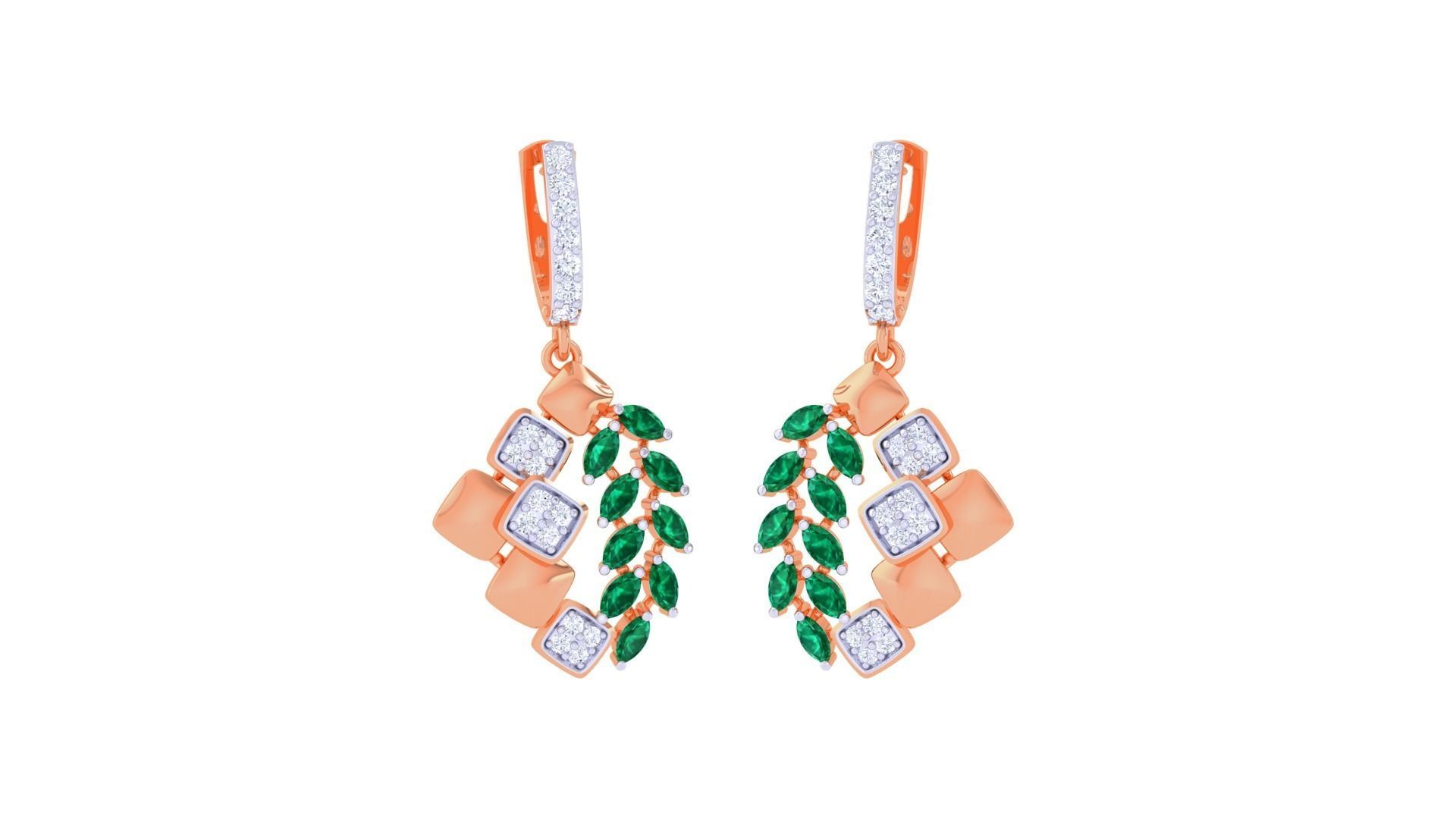 Green Leaves Women Drop Earrings 3dm stl 3mf obj glb gltf render 3D print model_4