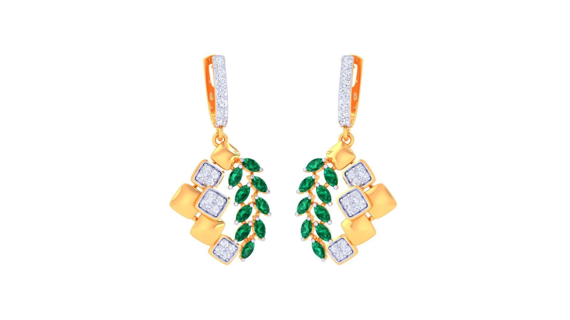 Green Leaves Women Drop Earrings 3dm stl 3mf obj glb gltf render 3D print model_1