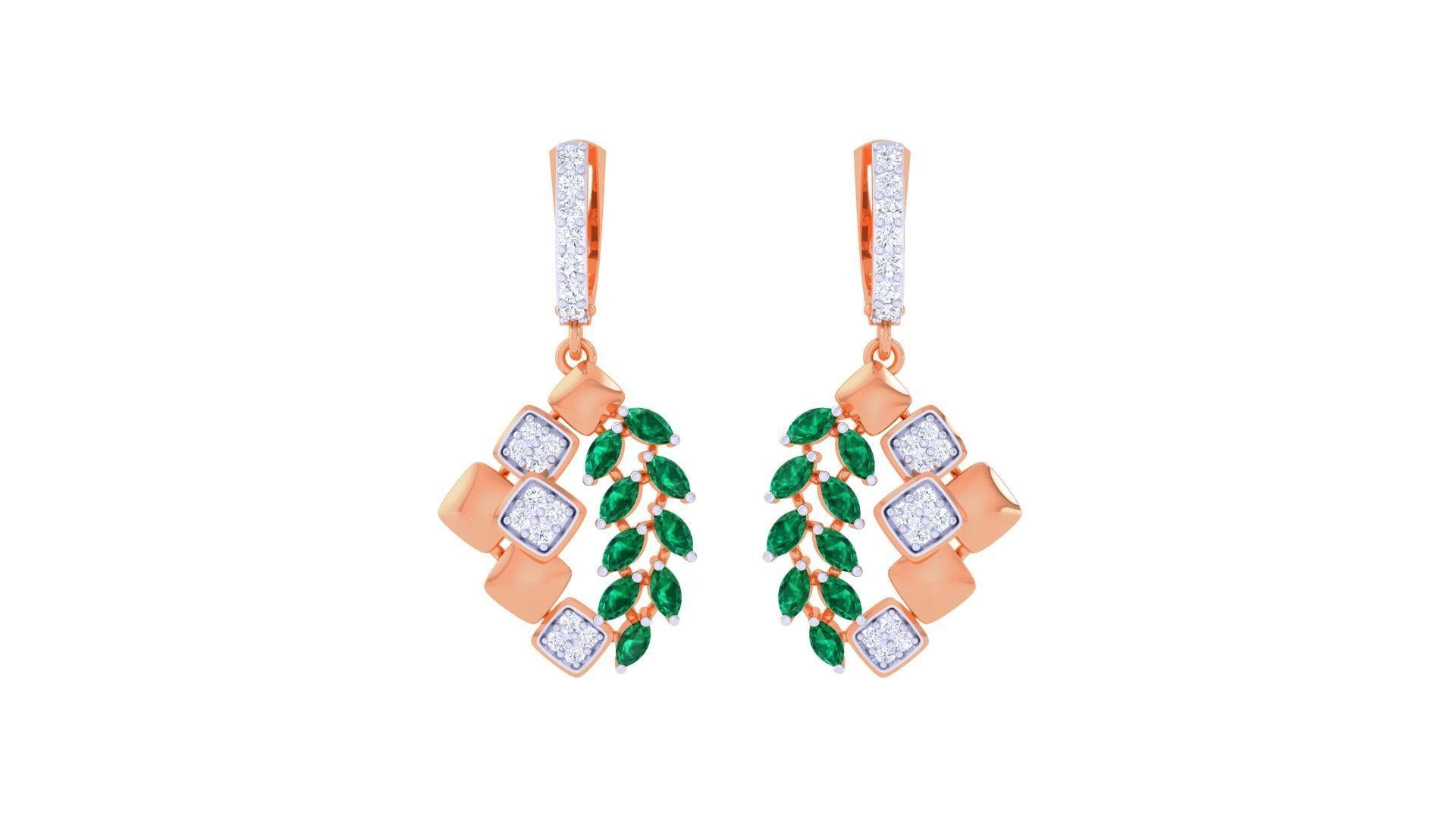 Green Leaves Women Drop Earrings 3dm stl 3mf obj glb gltf render 3D print model_6