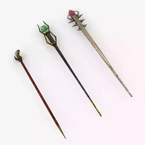 Low poly Staffs golden wand with gemstone