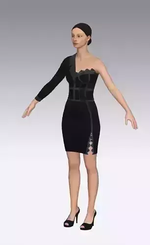 Dress jacket corset skirt dress lace collar Low-poly 3D model