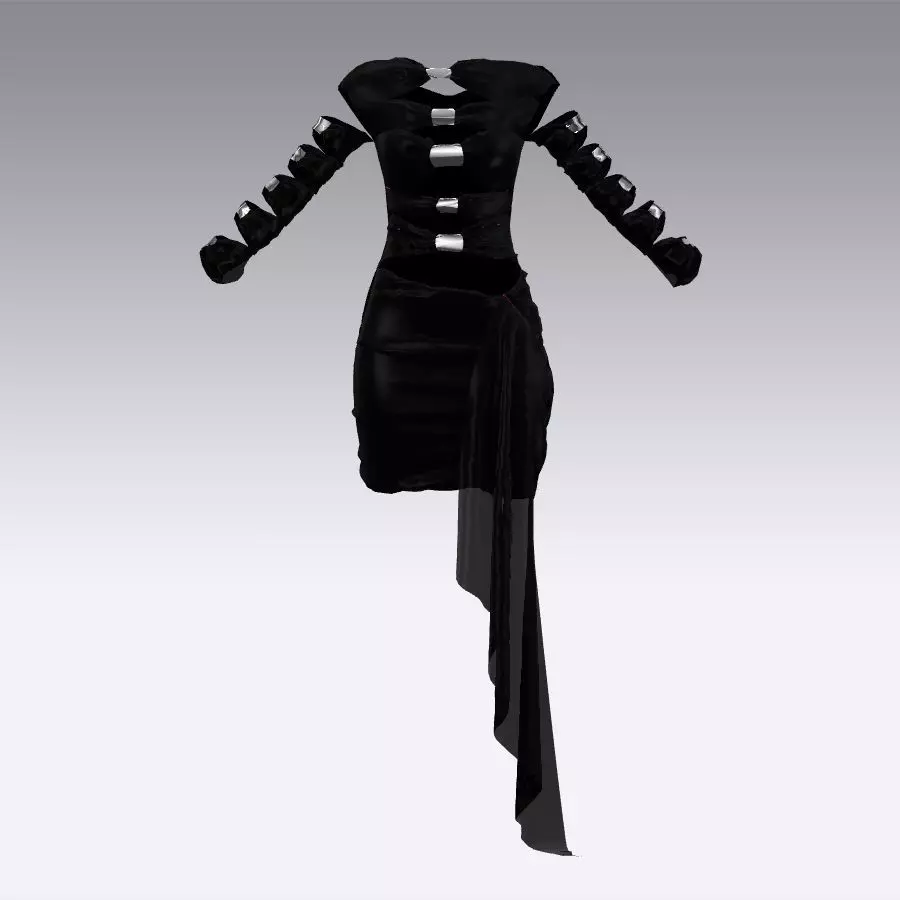 Dress black color elastic draped Low-poly 3D model