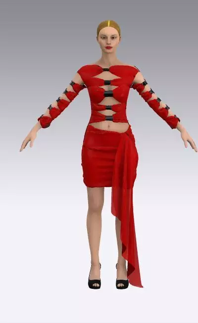 Dress Red color elastic draped 3D model