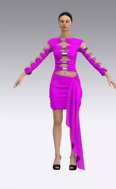 Dress magenta color elastic draped Low-poly 3D model