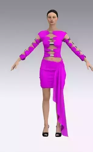 Dress magenta color elastic  draped