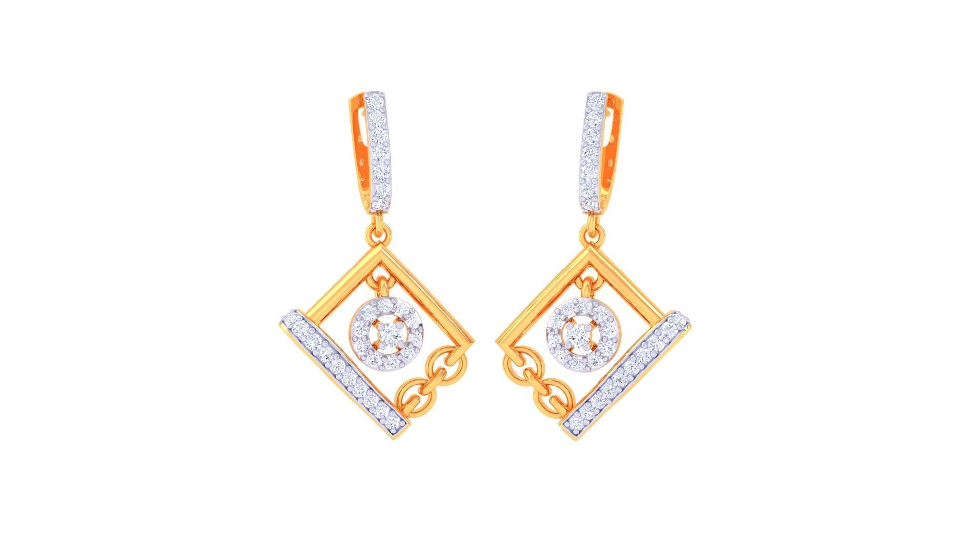 Chain link Women Drop Earrings 3dm stl 3mf obj glb gltf render 3D print model_1