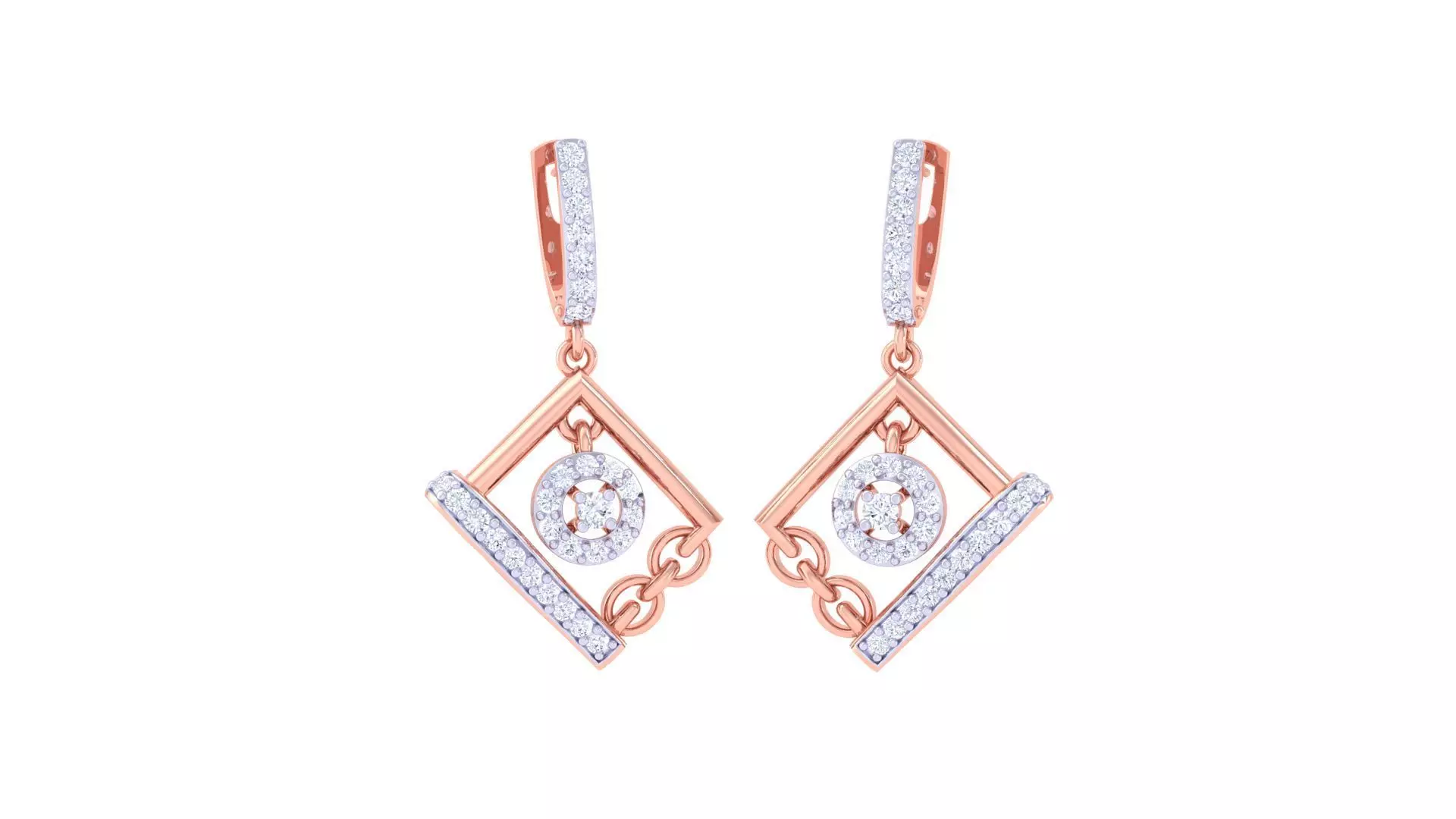 Chain link Women Drop Earrings 3dm stl 3mf obj glb gltf render 3D print model_0