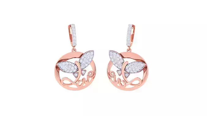 Love Butterfly Women Drop Earrings 3dm stl 3mf obj glb gltf 