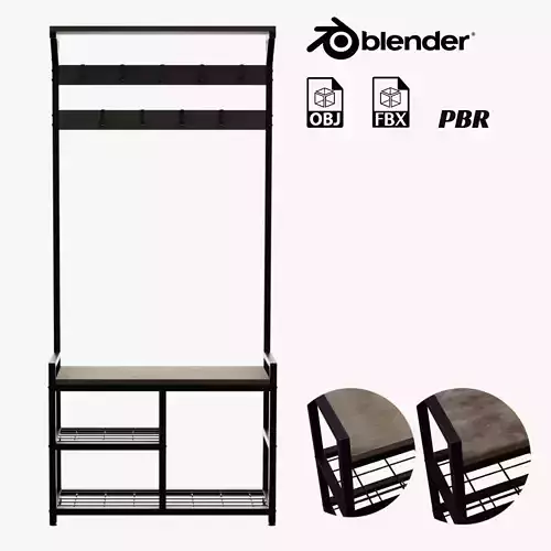 Hallway coat stand with shoe bench 3D model