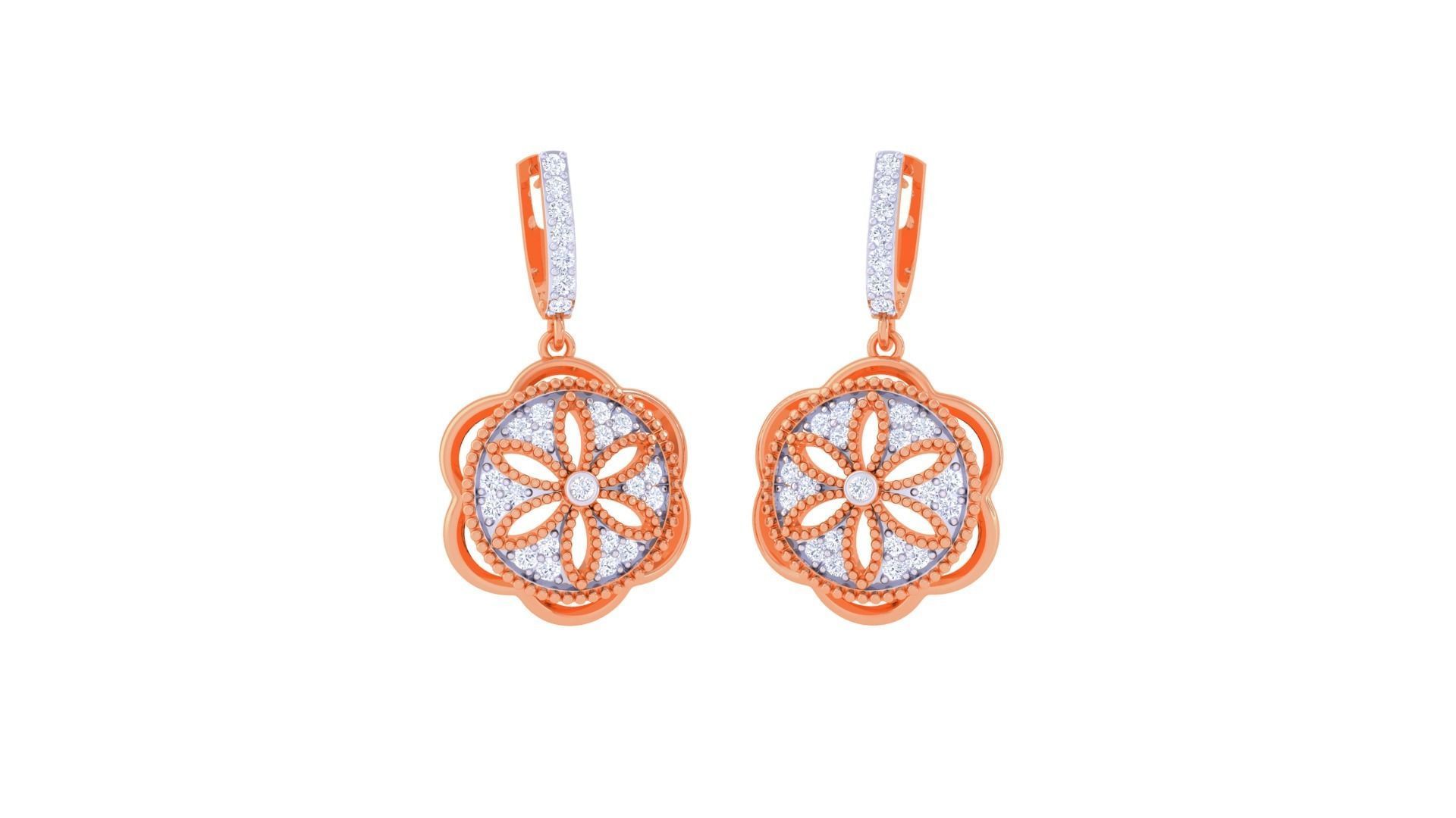 Flower Women Drop Earrings 3dm stl 3mf obj glb gltf render 3D print model_4