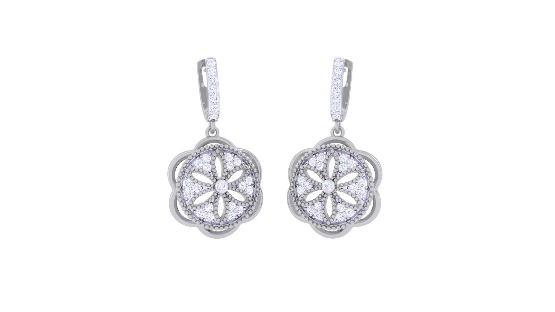 Flower Women Drop Earrings 3dm stl 3mf obj glb gltf render 3D print model_2