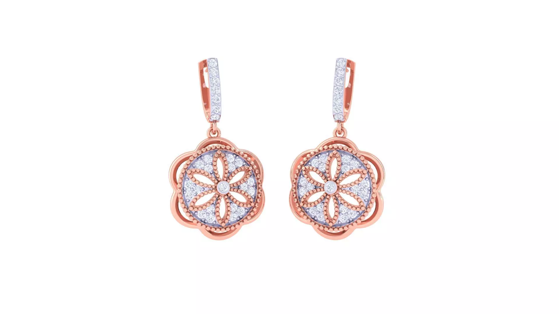 Flower Women Drop Earrings 3dm stl 3mf obj glb gltf render 3D print model_0