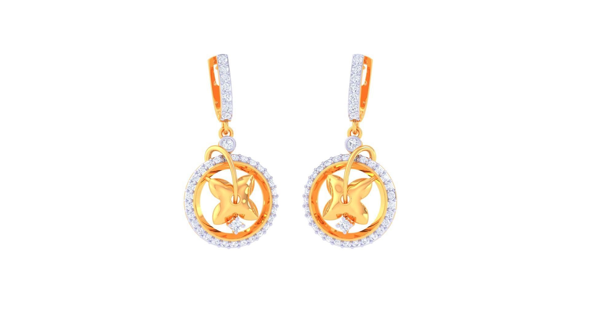 Flower Women Drop Earrings 3dm stl 3mf obj glb gltf render 3D print model_1