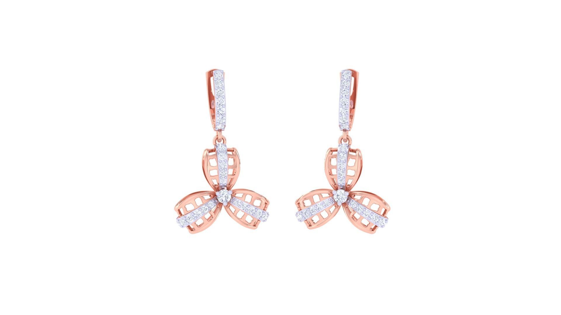 Flower Women Drop Earrings 3dm stl 3mf obj glb gltf render 3D print model_2