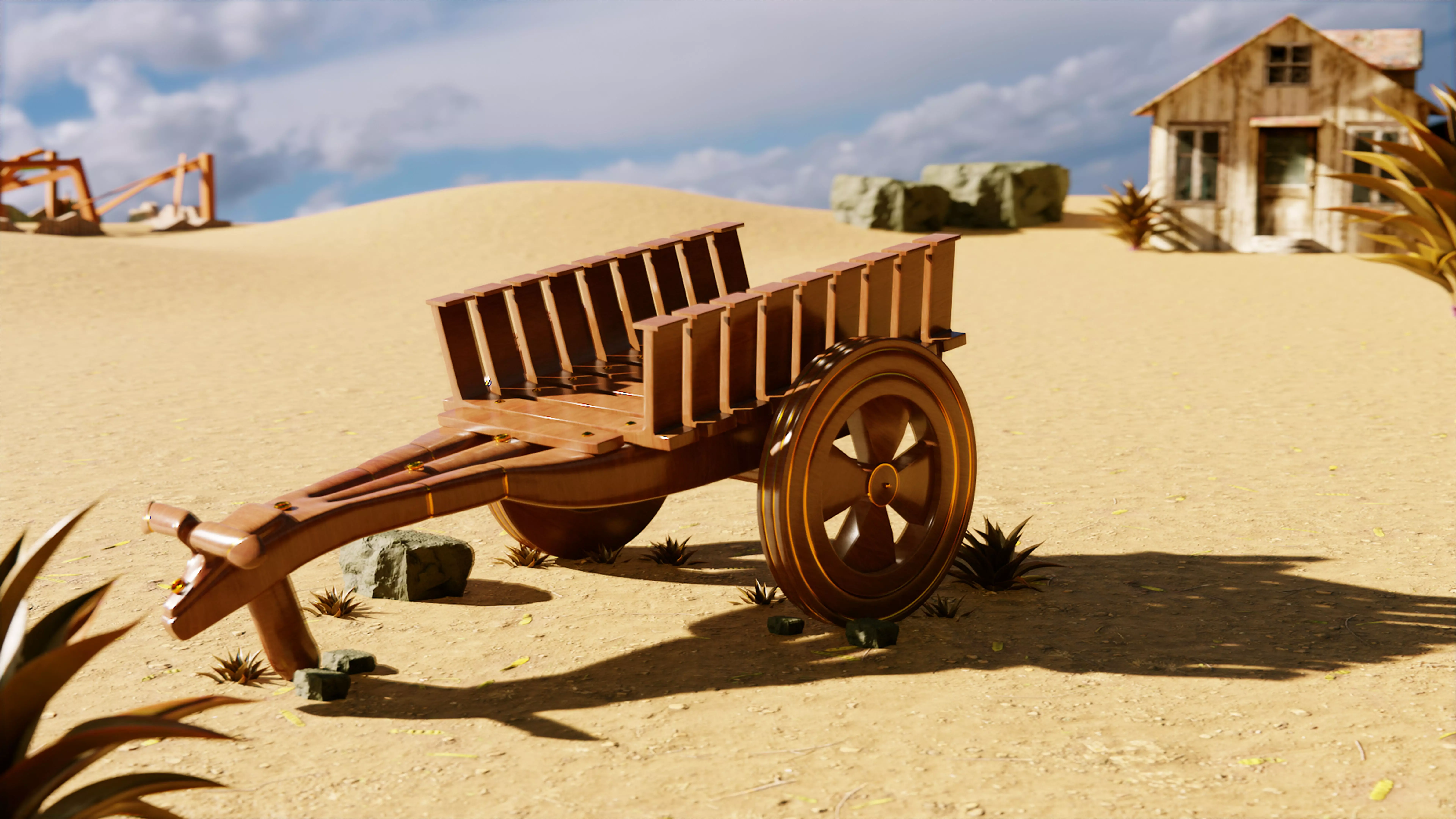 Bull Cart 3D Model Low-poly 3D model_0