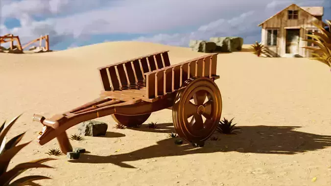 Bull Cart 3D Model Low-poly 3D model