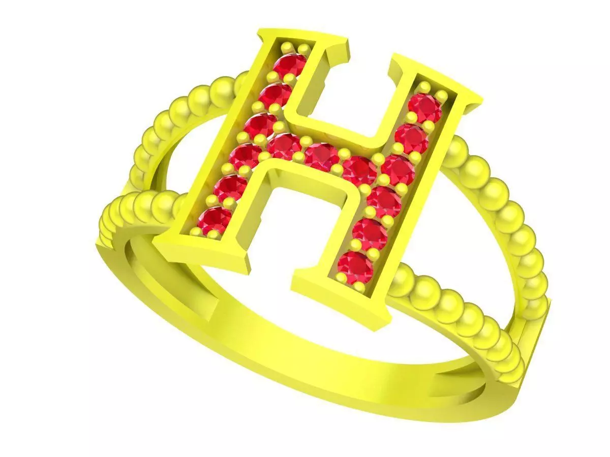 Luxury Letter H Pave Ring 3D Model for Fine Jewelry 5018 3D print model