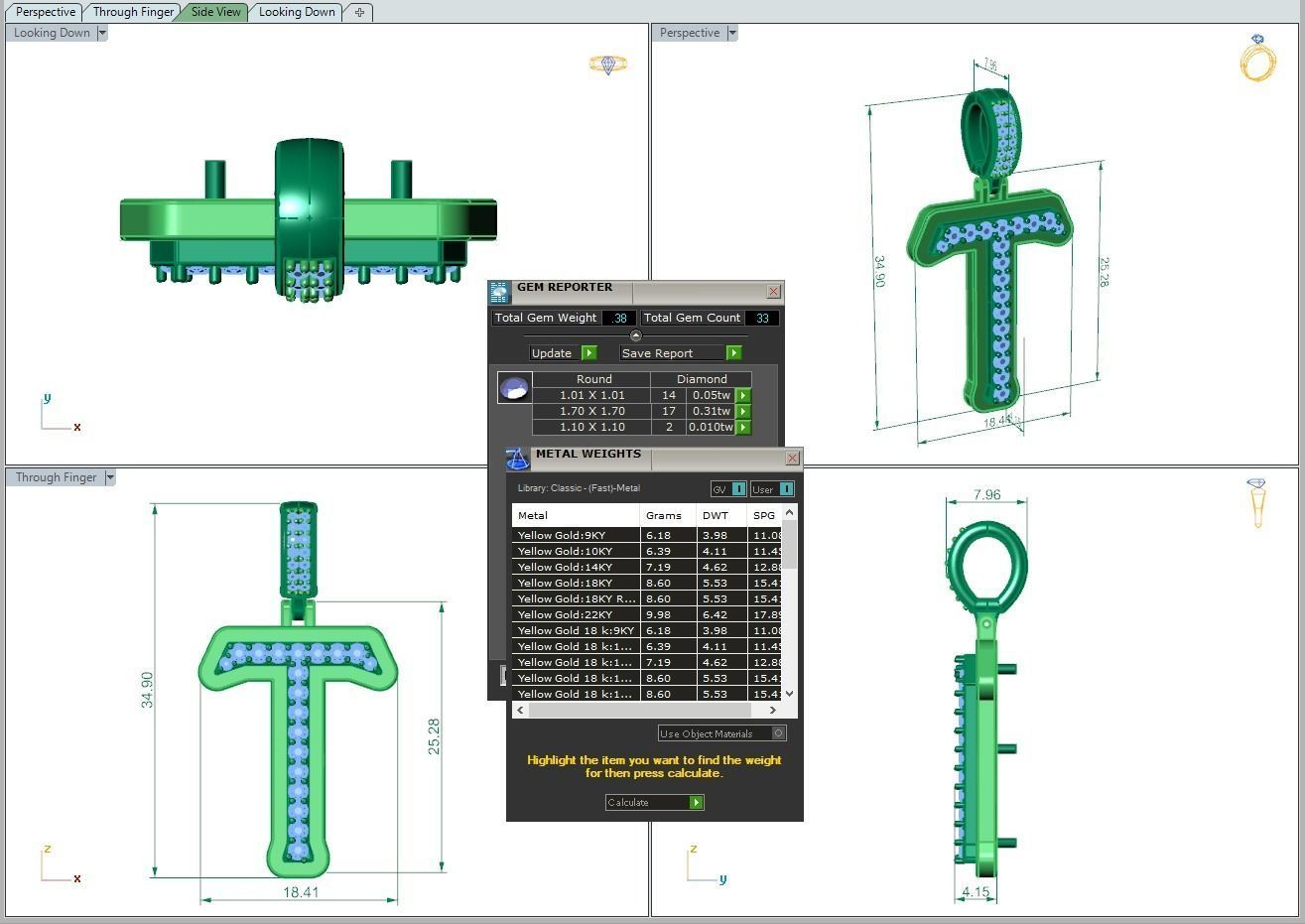 Alphabet Diamond pendant T 3D print model_11