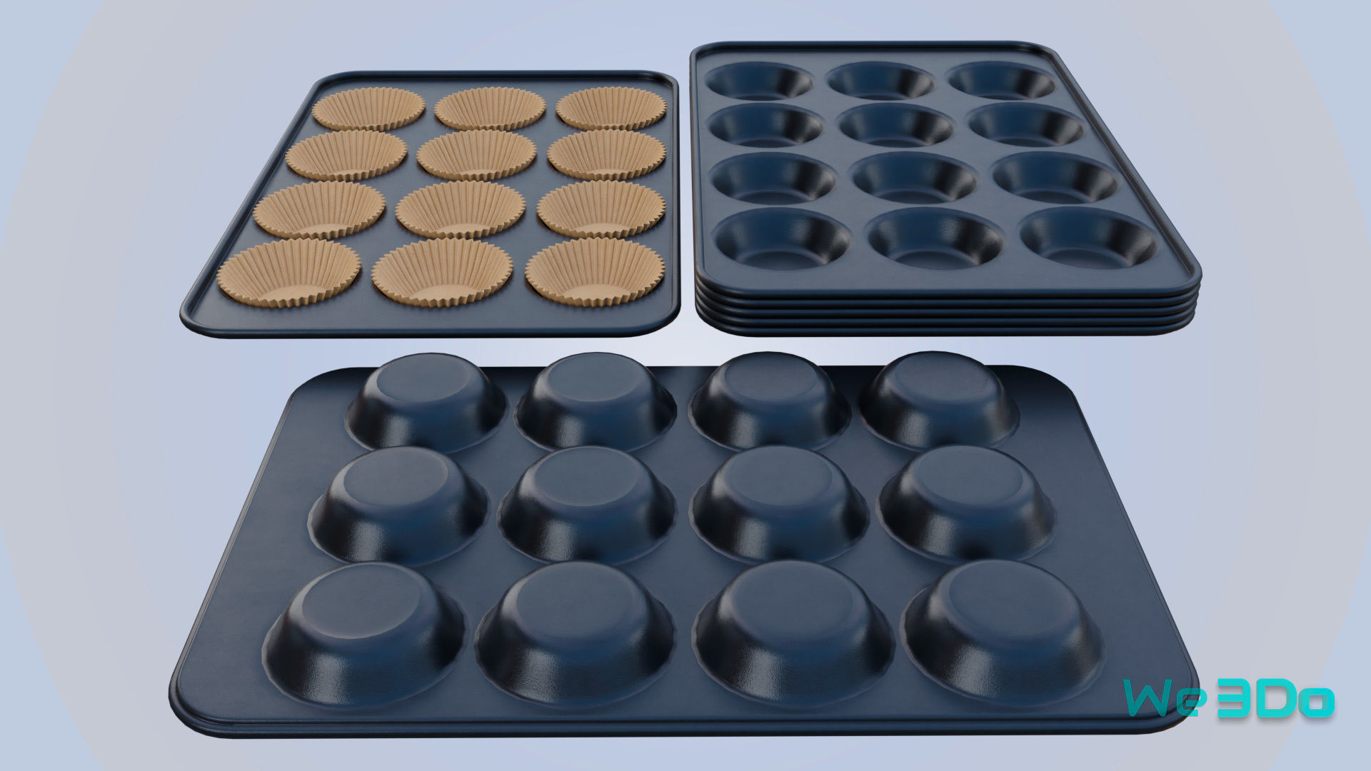 Nonstick 12-cup Muffin and Cupcake Pans Low-poly 3D model_3