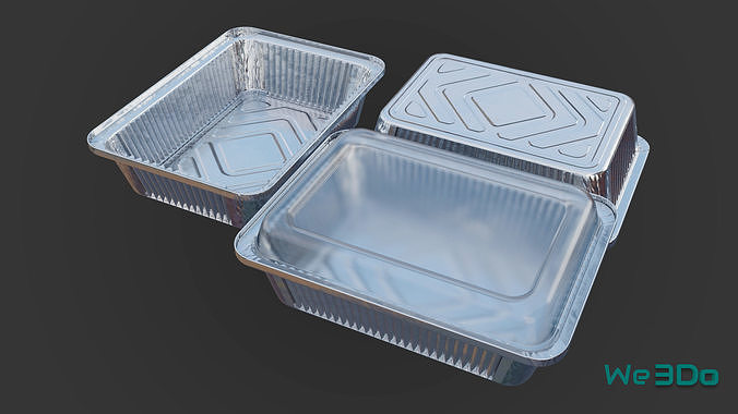 Aluminum Food Containers with Lids Low-poly 3D model 7