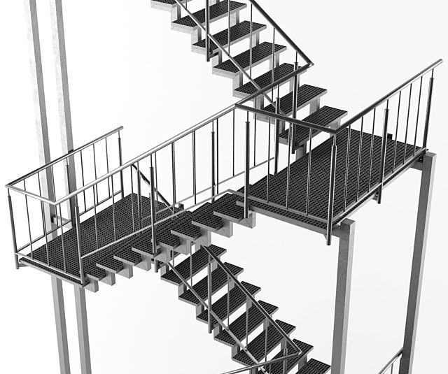 Metal Outdoor Stair Free 3D model_1