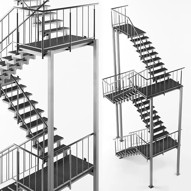 Metal Outdoor Stair Free 3D model_0