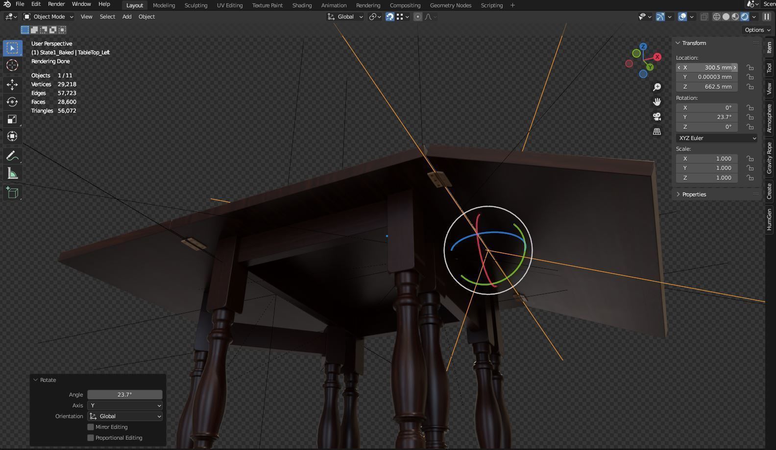 Japanese Traditional Wooden Folding Table 3D model_15