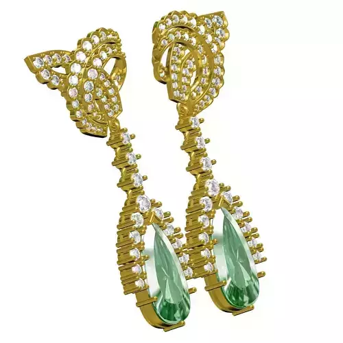 Unique Green Pear Shape Stone Vintage Earring