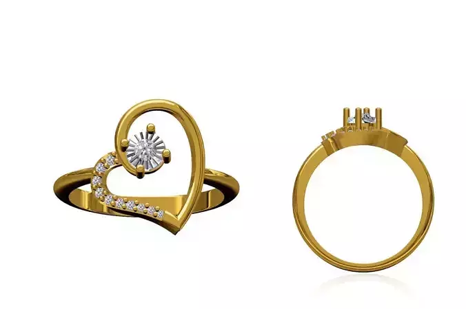 Women Wedding Engagement Heart Ring STL OBJ FBX JCD Details