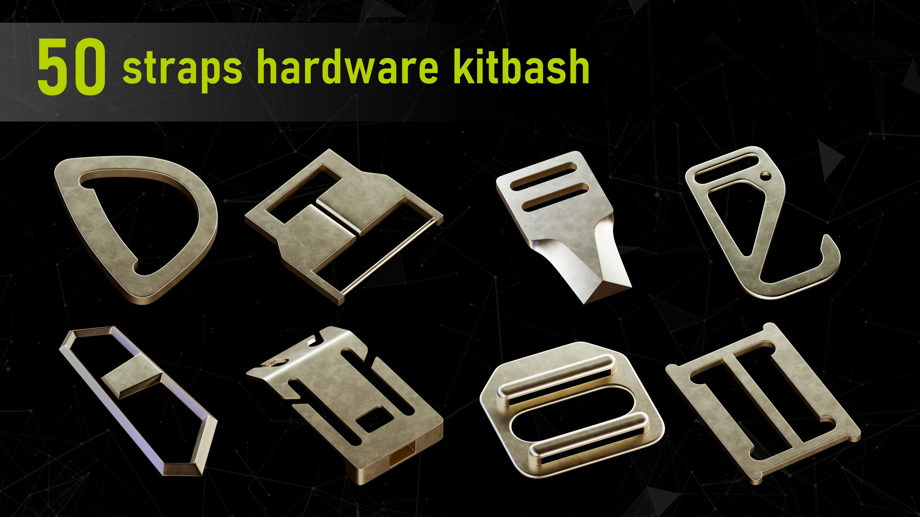 50 Straps Hardware Models and imm brushes and  modeling tutorial 3D model_8