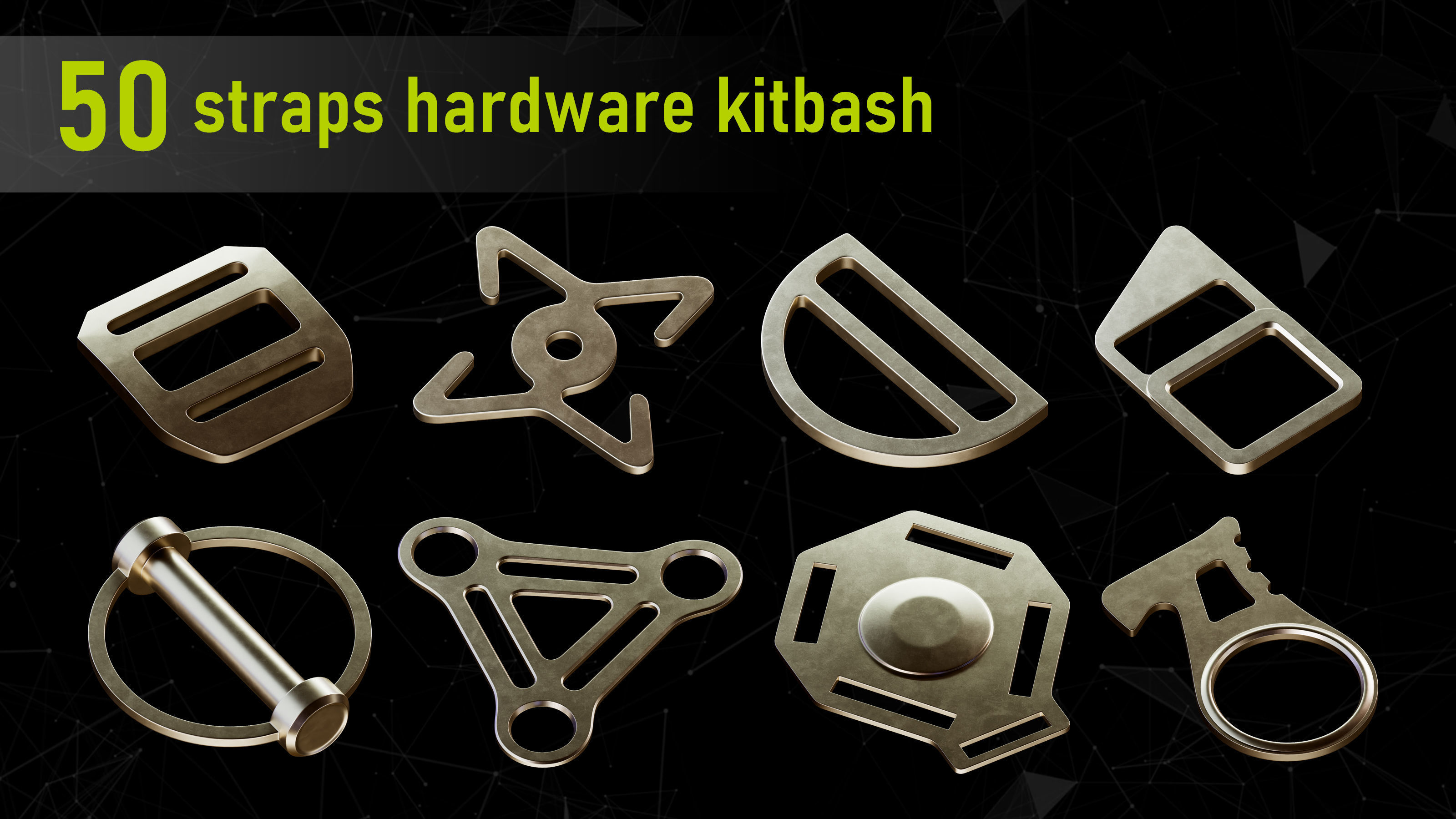 50 Straps Hardware Models and imm brushes and  modeling tutorial 3D model_7