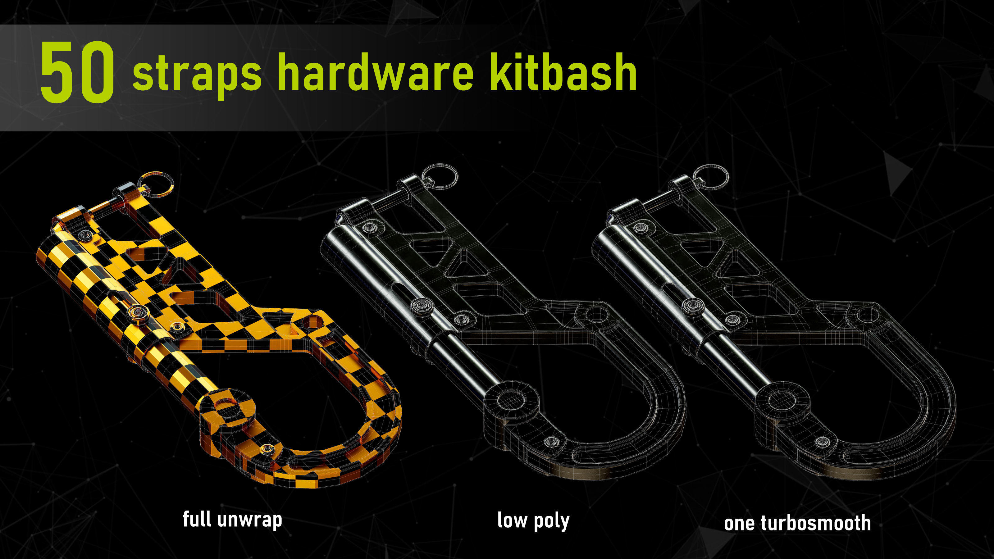 50 Straps Hardware Models and imm brushes and  modeling tutorial 3D model_2