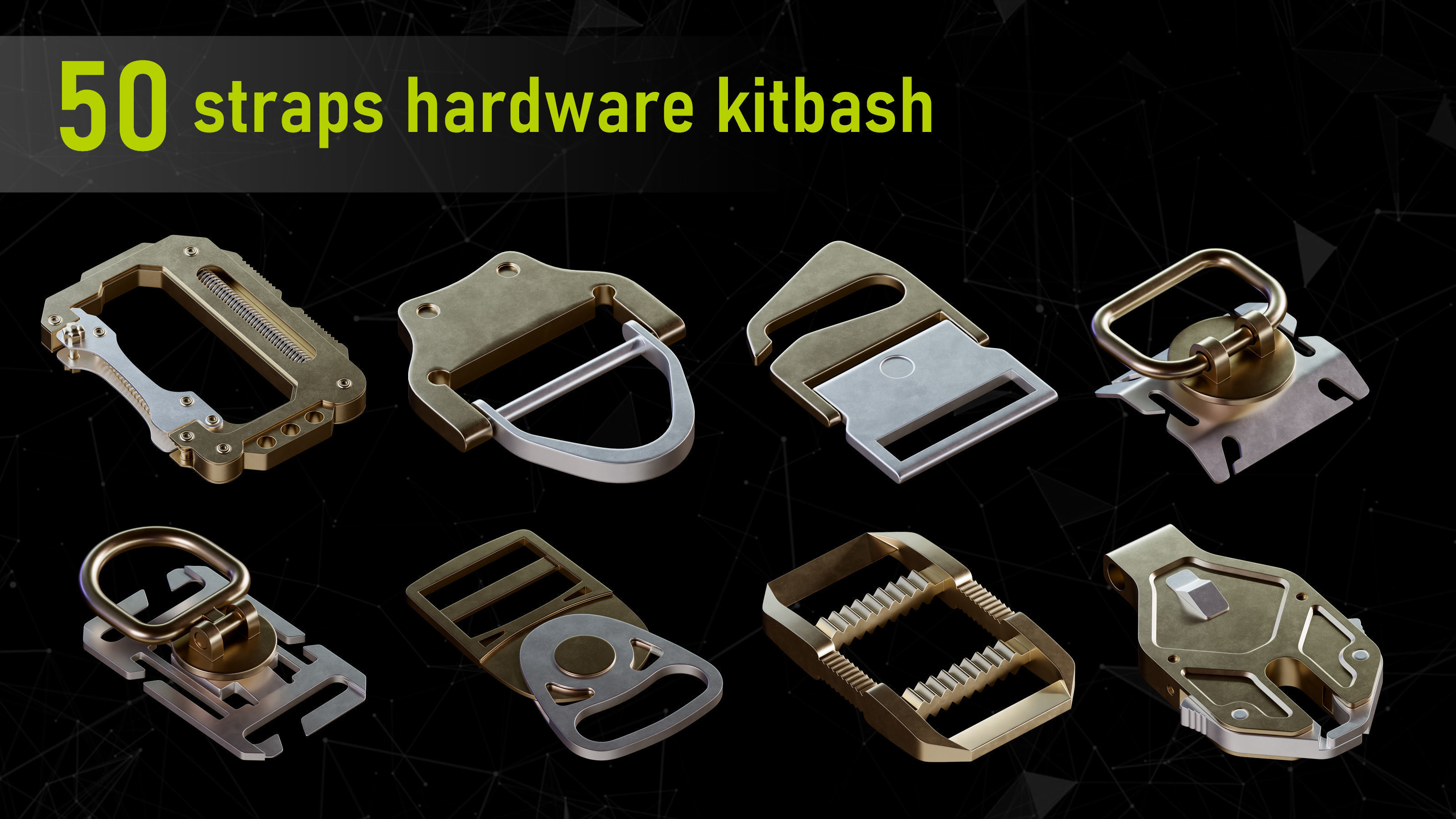 50 Straps Hardware Models and imm brushes and  modeling tutorial 3D model_4