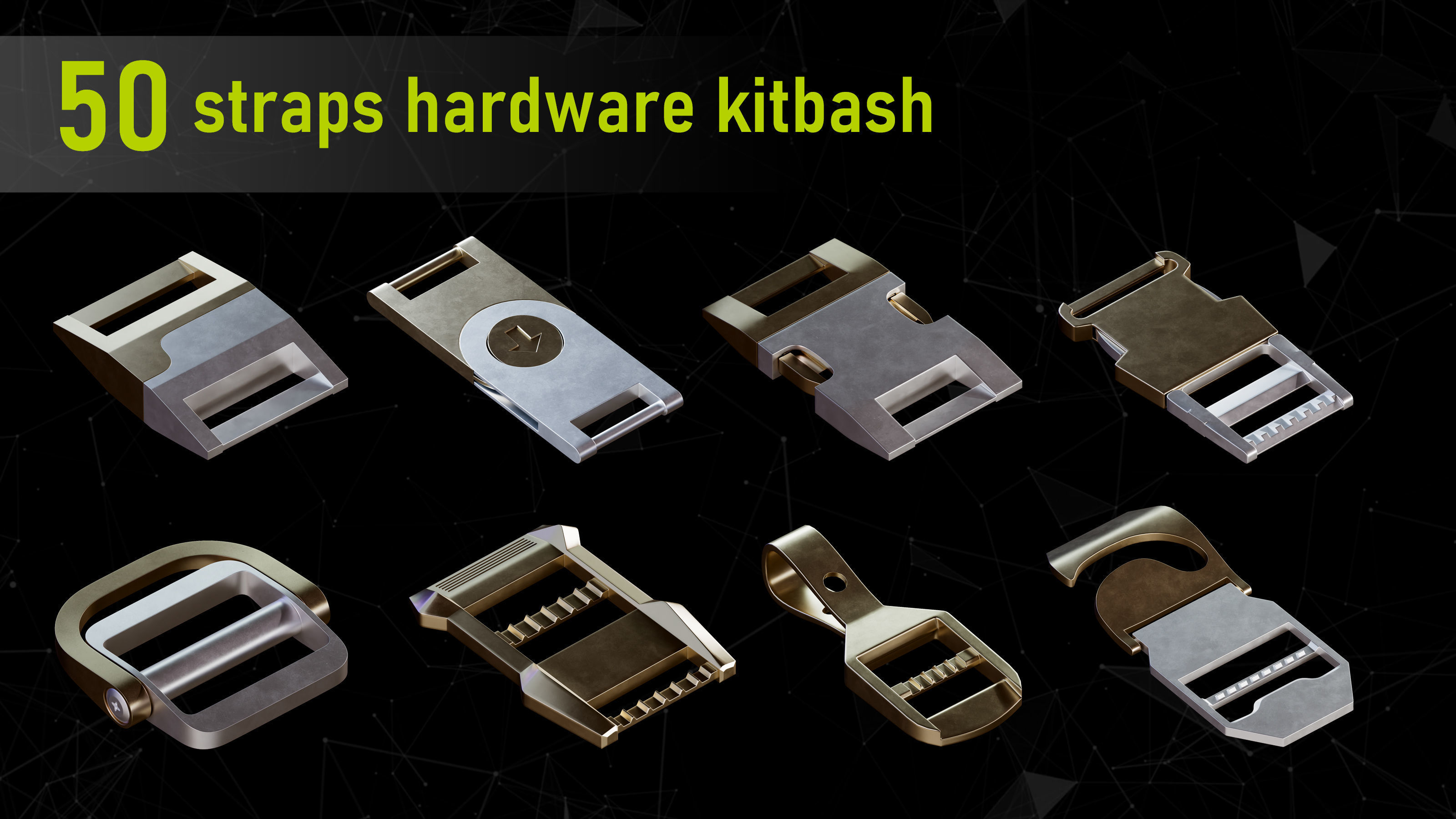 50 Straps Hardware Models and imm brushes and  modeling tutorial 3D model_3