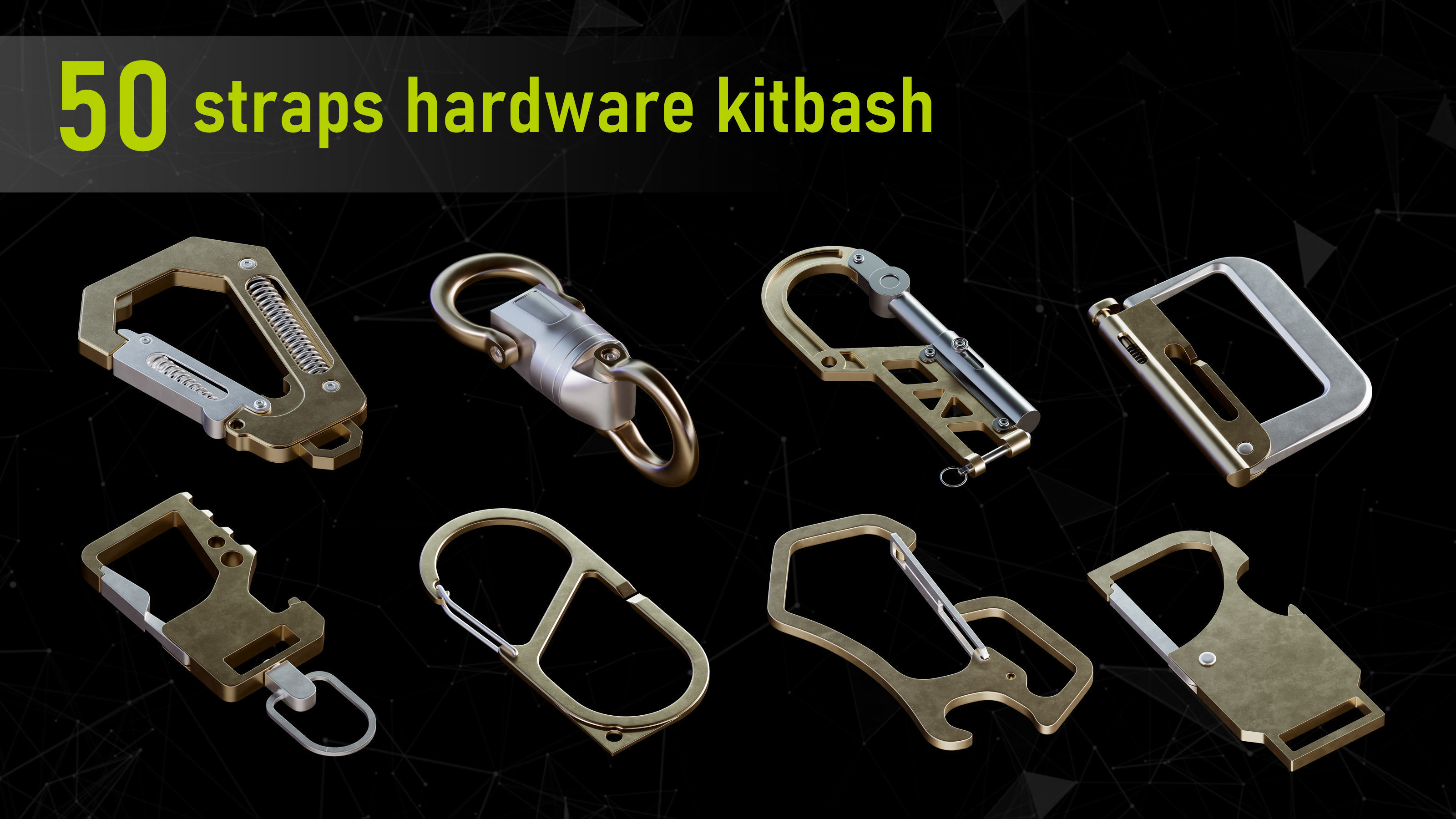 50 Straps Hardware Models and imm brushes and  modeling tutorial 3D model_5