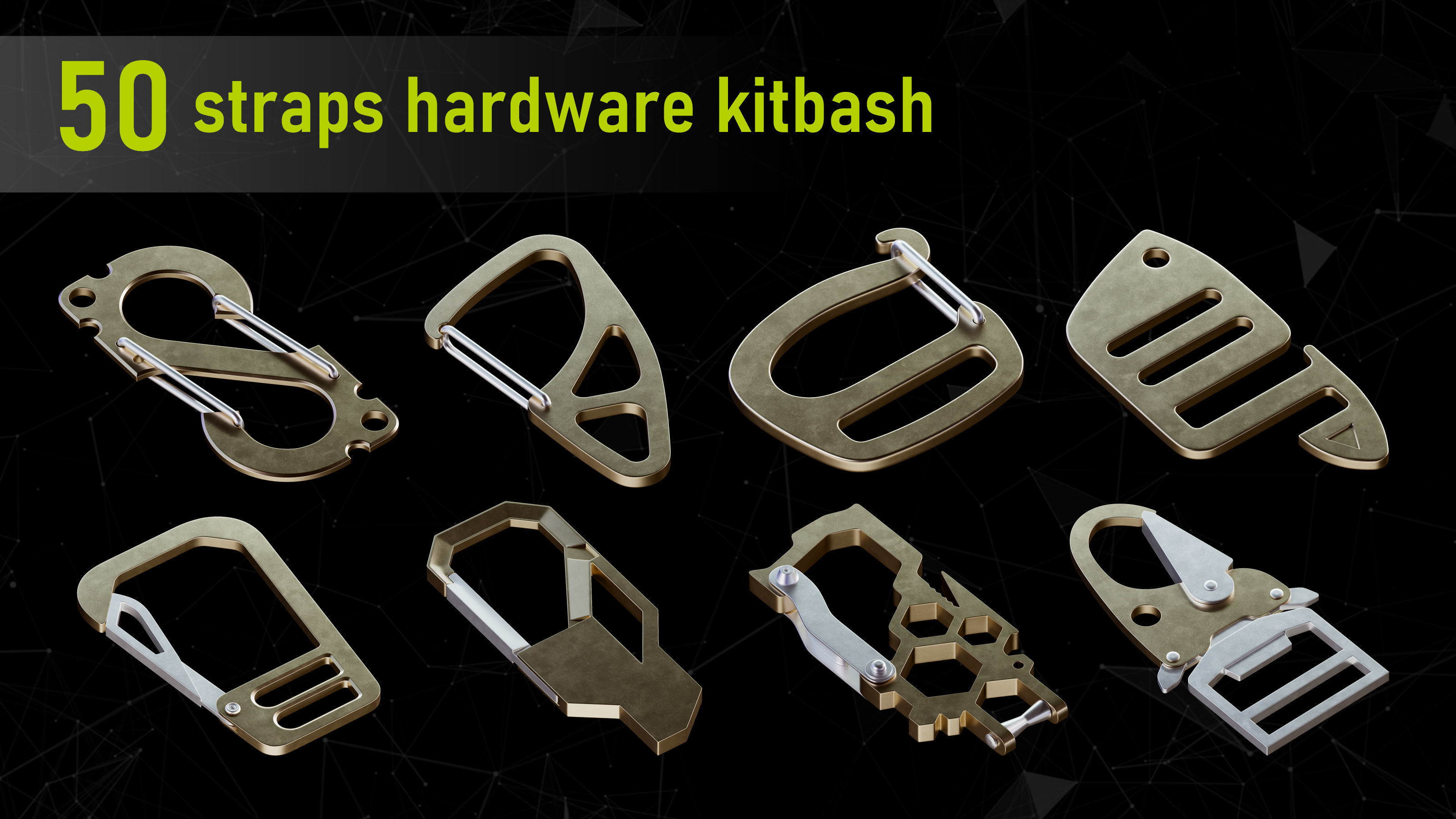 50 Straps Hardware Models and imm brushes and  modeling tutorial 3D model_6