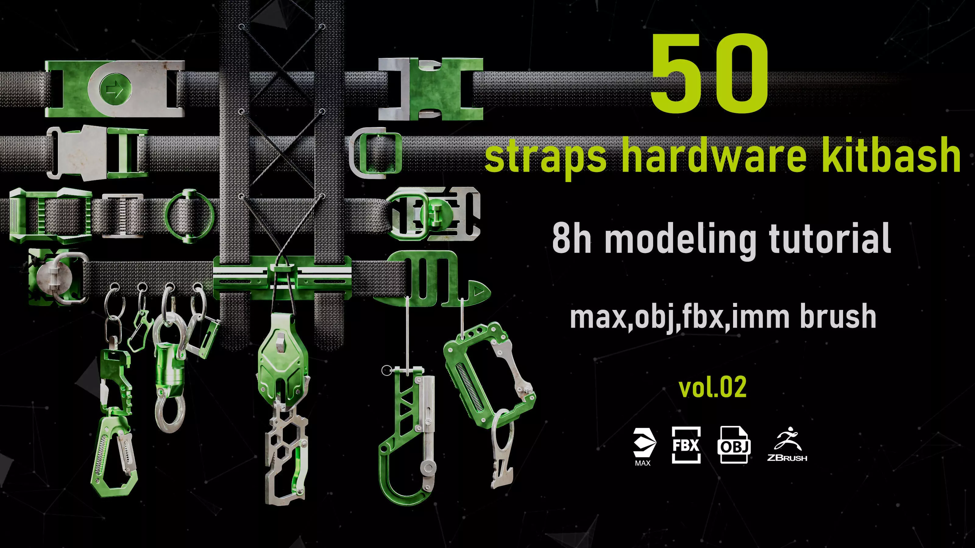 50 Straps Hardware Models and imm brushes and  modeling tutorial 3D model_0