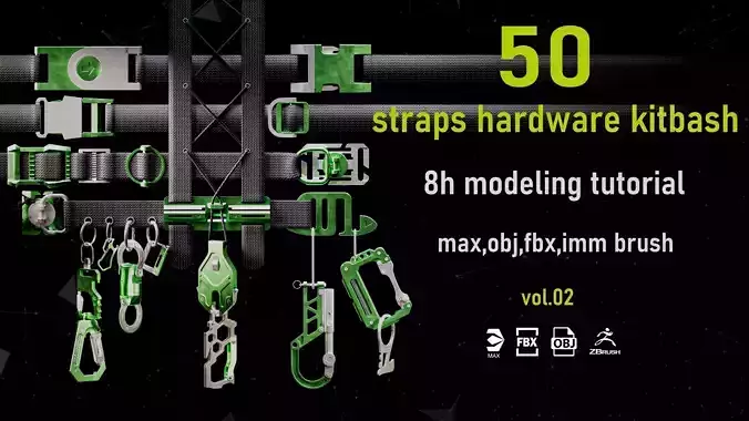 50 Straps Hardware Models and imm brushes and  modeling tutorial