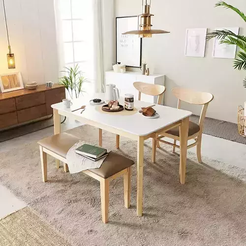 Tree Solid Wood White Dining Table Set