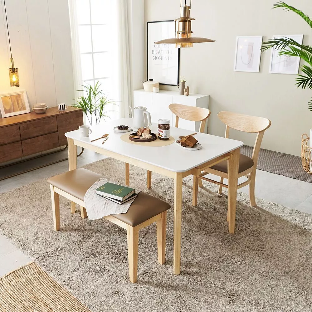 Tree Solid Wood White Dining Table Set 3D model