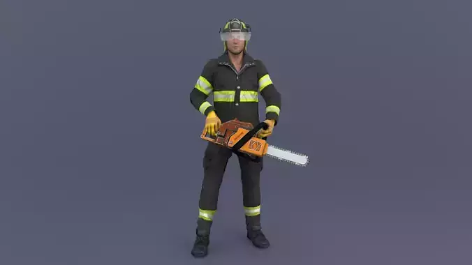 Firefighter Rigged 3D model Low-poly 3D model