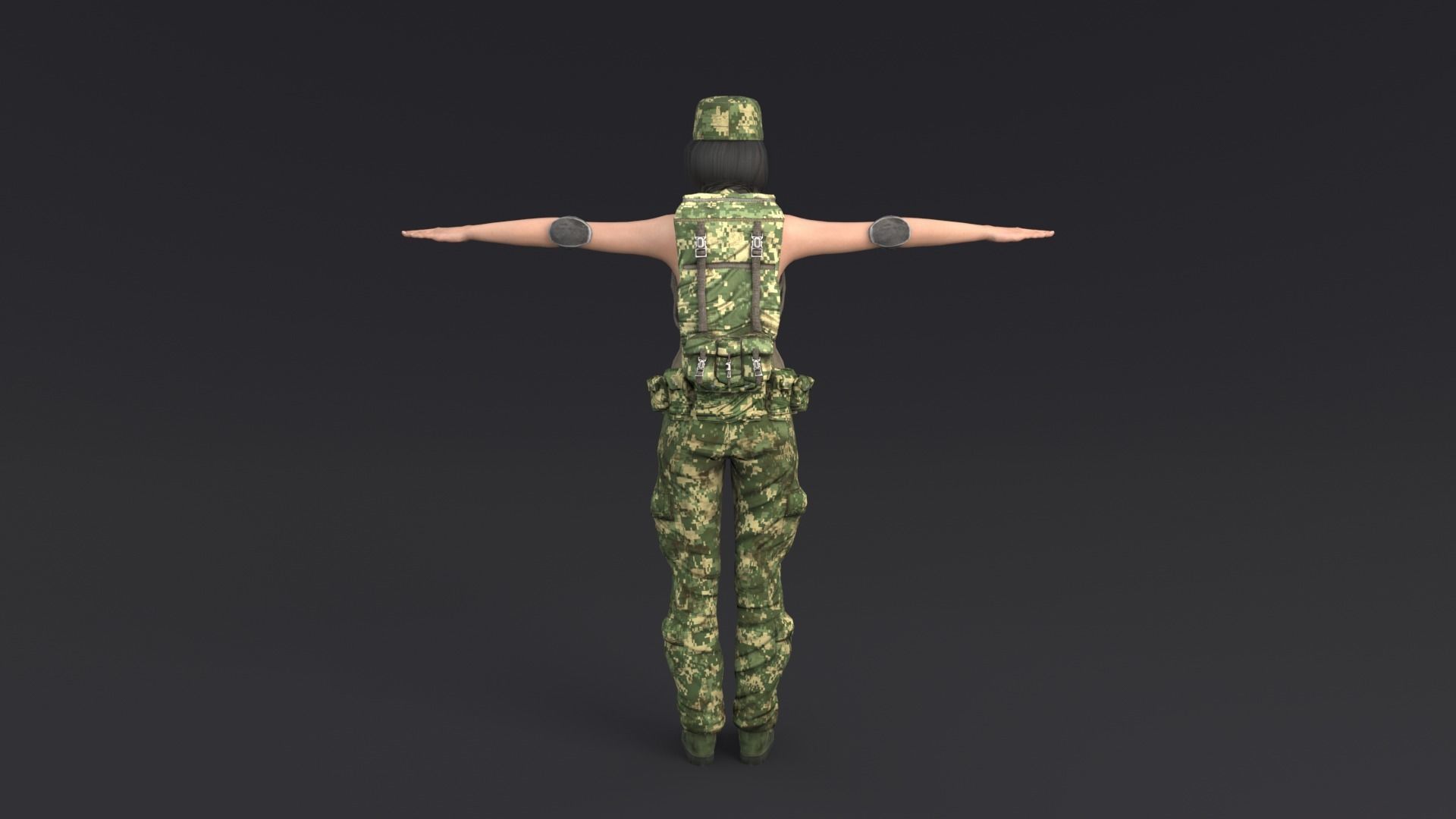 Female Soldier Rigged Low-poly 3D model_4