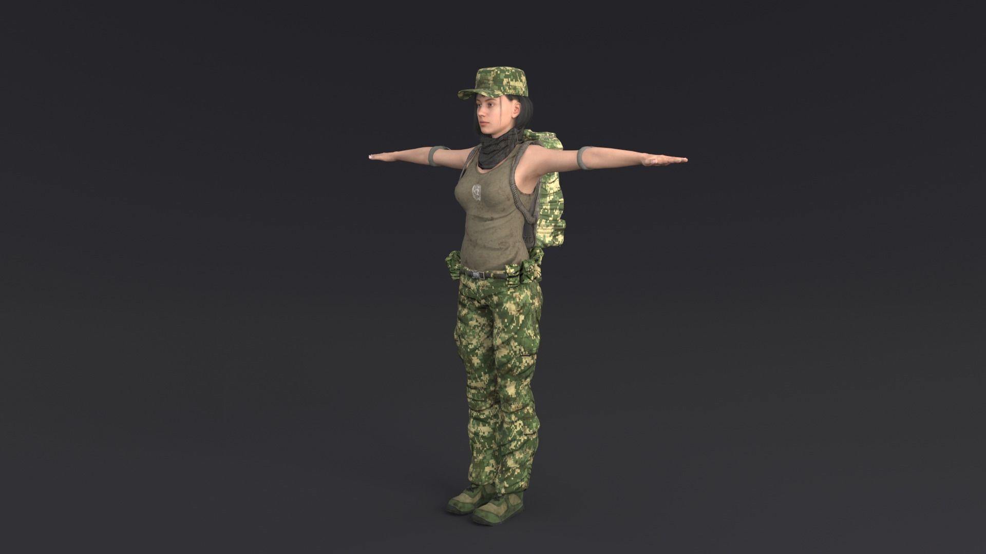 Female Soldier Rigged Low-poly 3D model_2